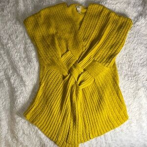 Anthropologie Escio mustard woven knit cap sleeve V-neck Braided Front sweater L